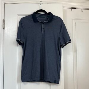 Perry Ellis Navy Polo Shirt with Striped Accents